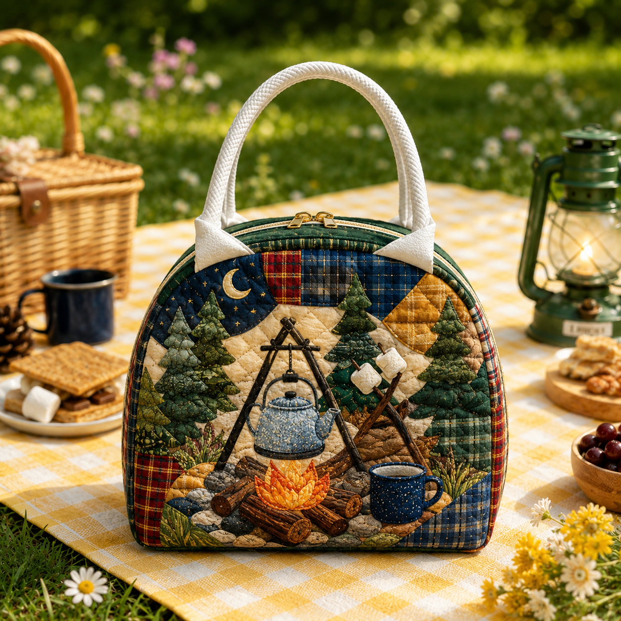 Campfire S’mores Patchwork Quilted Lunch Bag