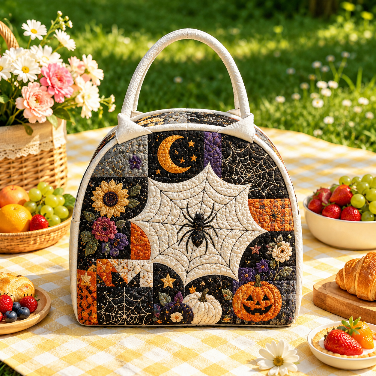 Spiderweb & Moon Quilted Lunch Bag
