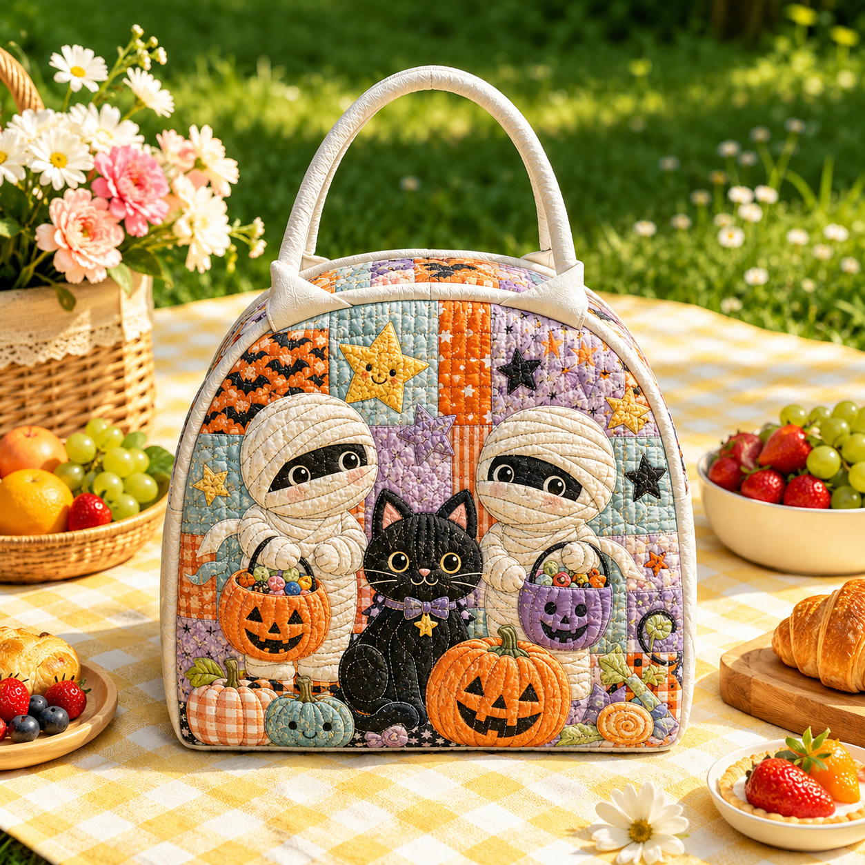 Mummy & Black Cat Quilted Lunch Bag