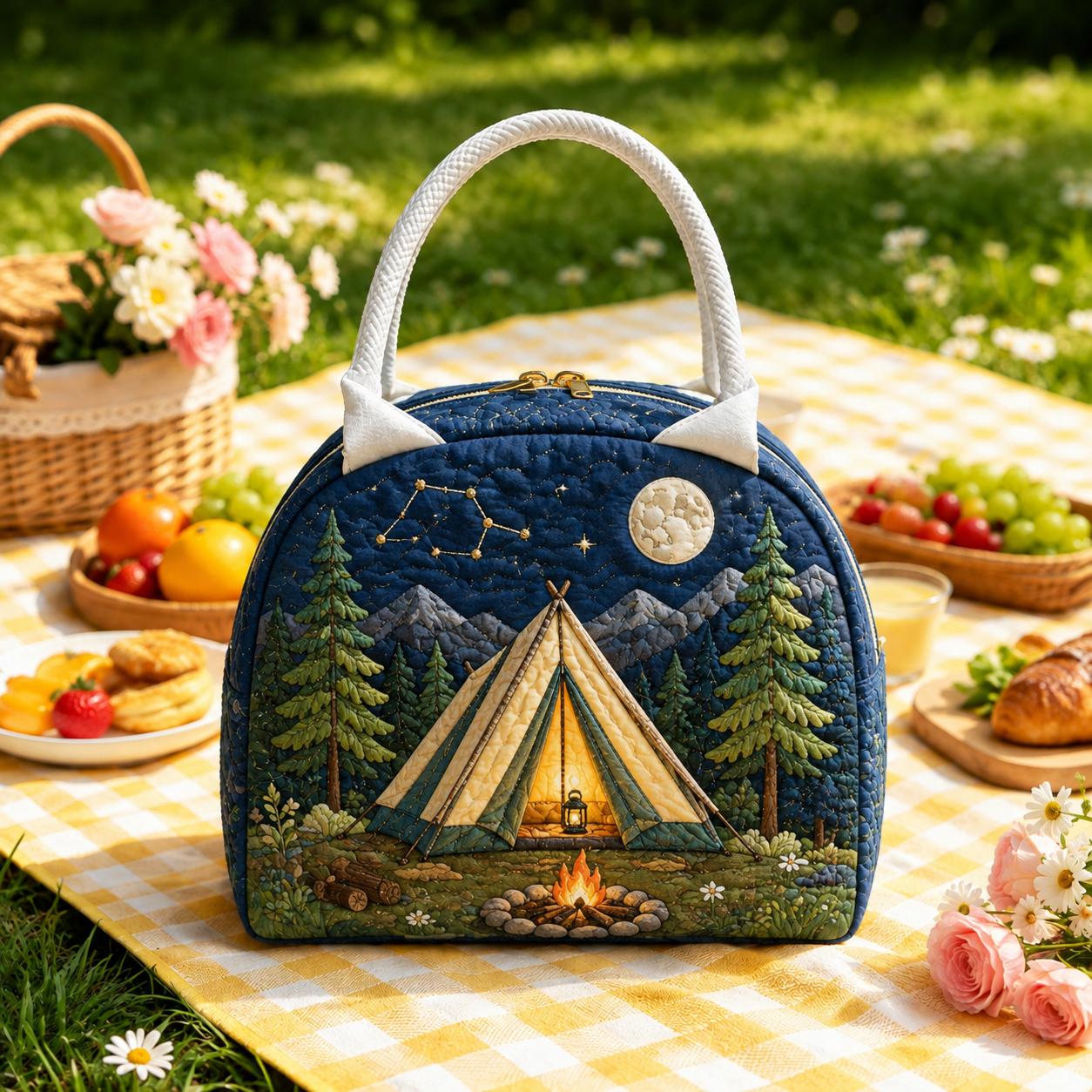 Moonlit Forest Camping Quilted Lunch Bag