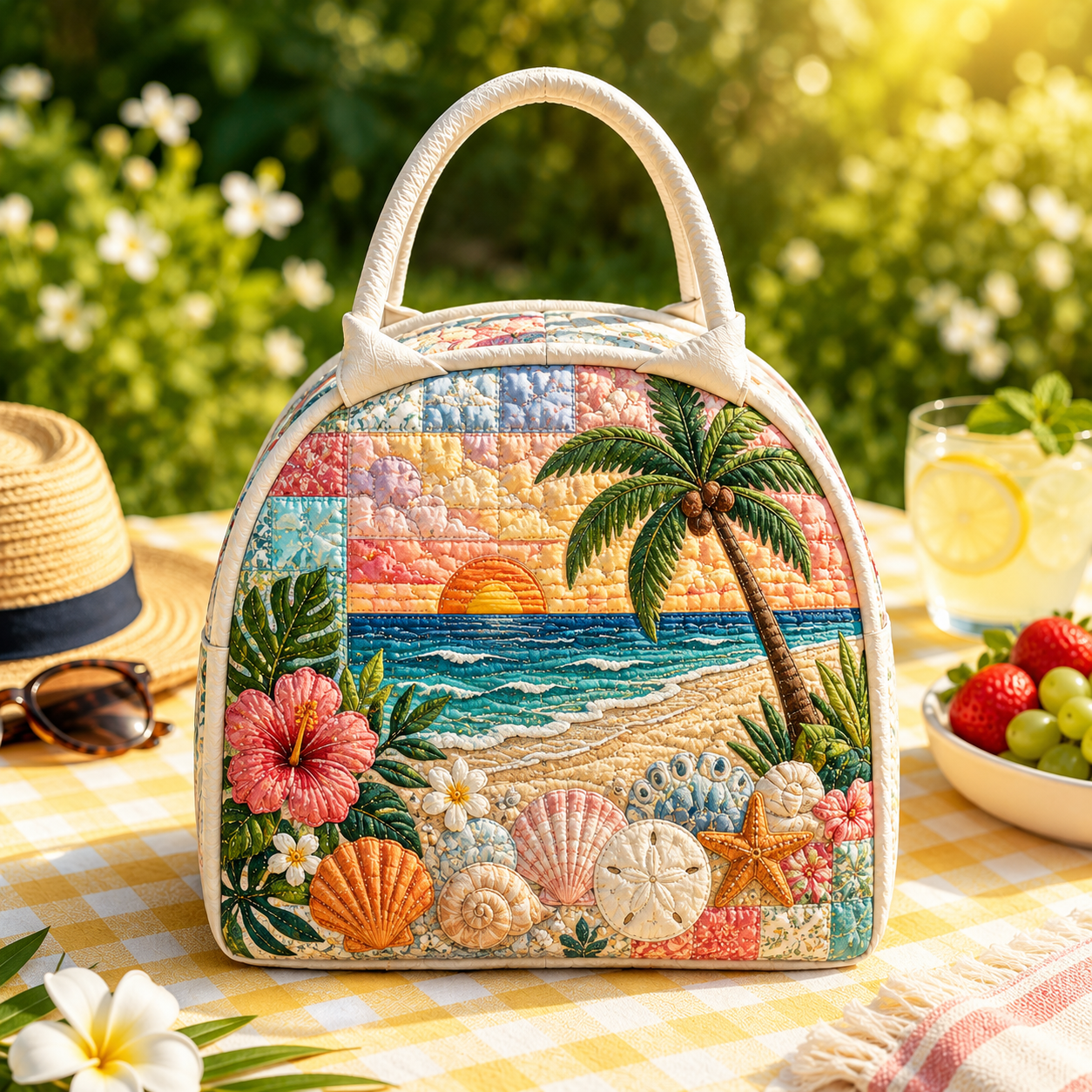 Tropical Sunset Beach Quilted Lunch Bag