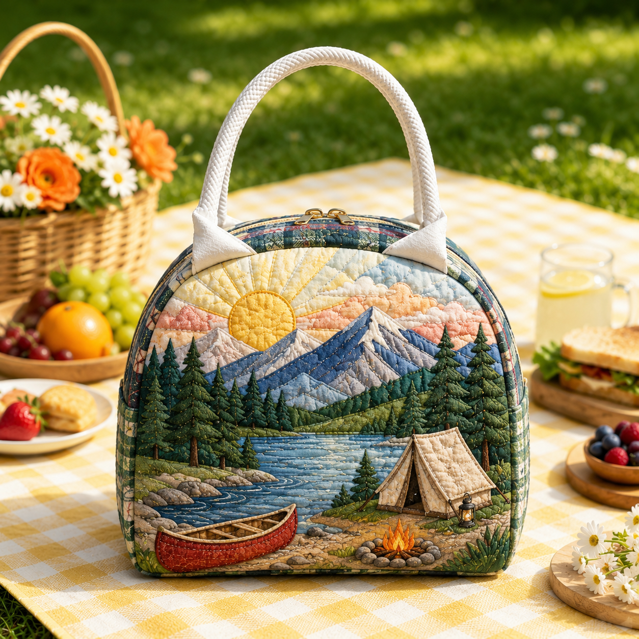 Lakeside Canoe Camping Quilted Lunch Bag