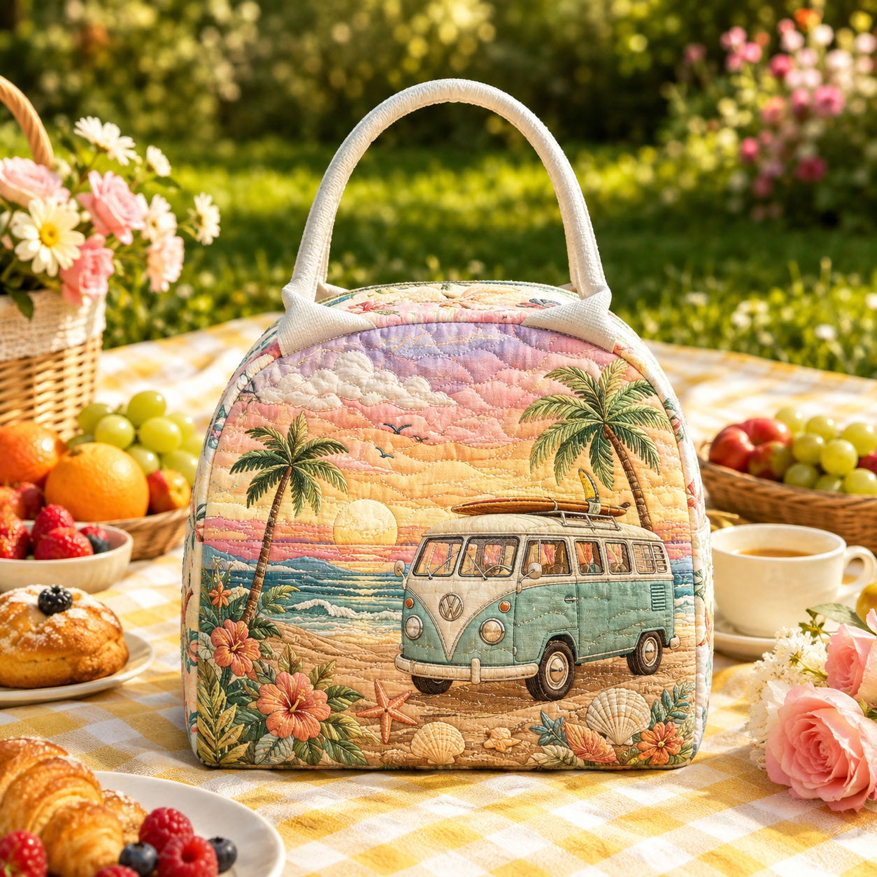 Sunset Beach Camper Quilted Lunch Bag