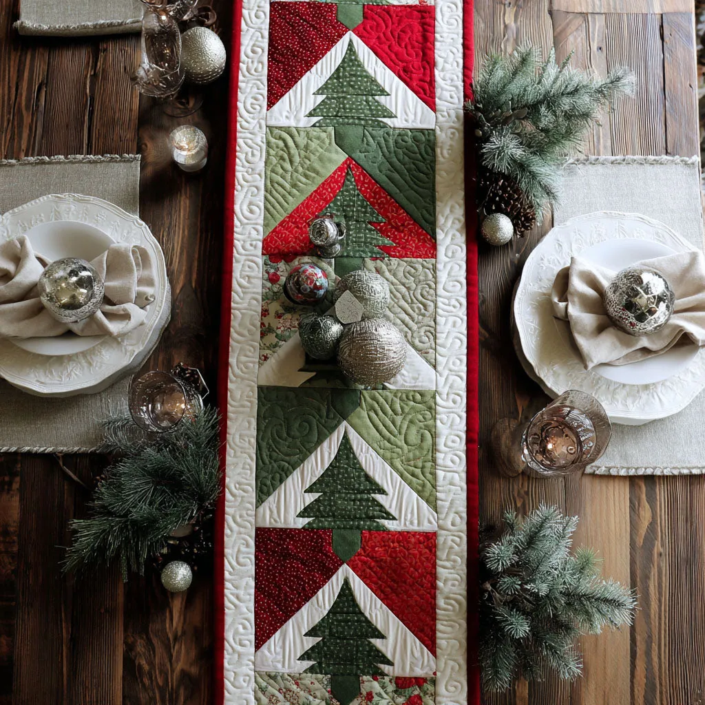 Alpine Glow Tree Quilted Table Runner