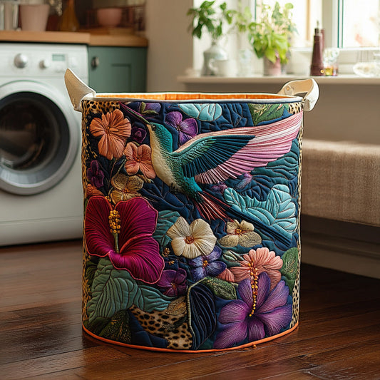Antique Hummingbird Quilted Laundry Basket
