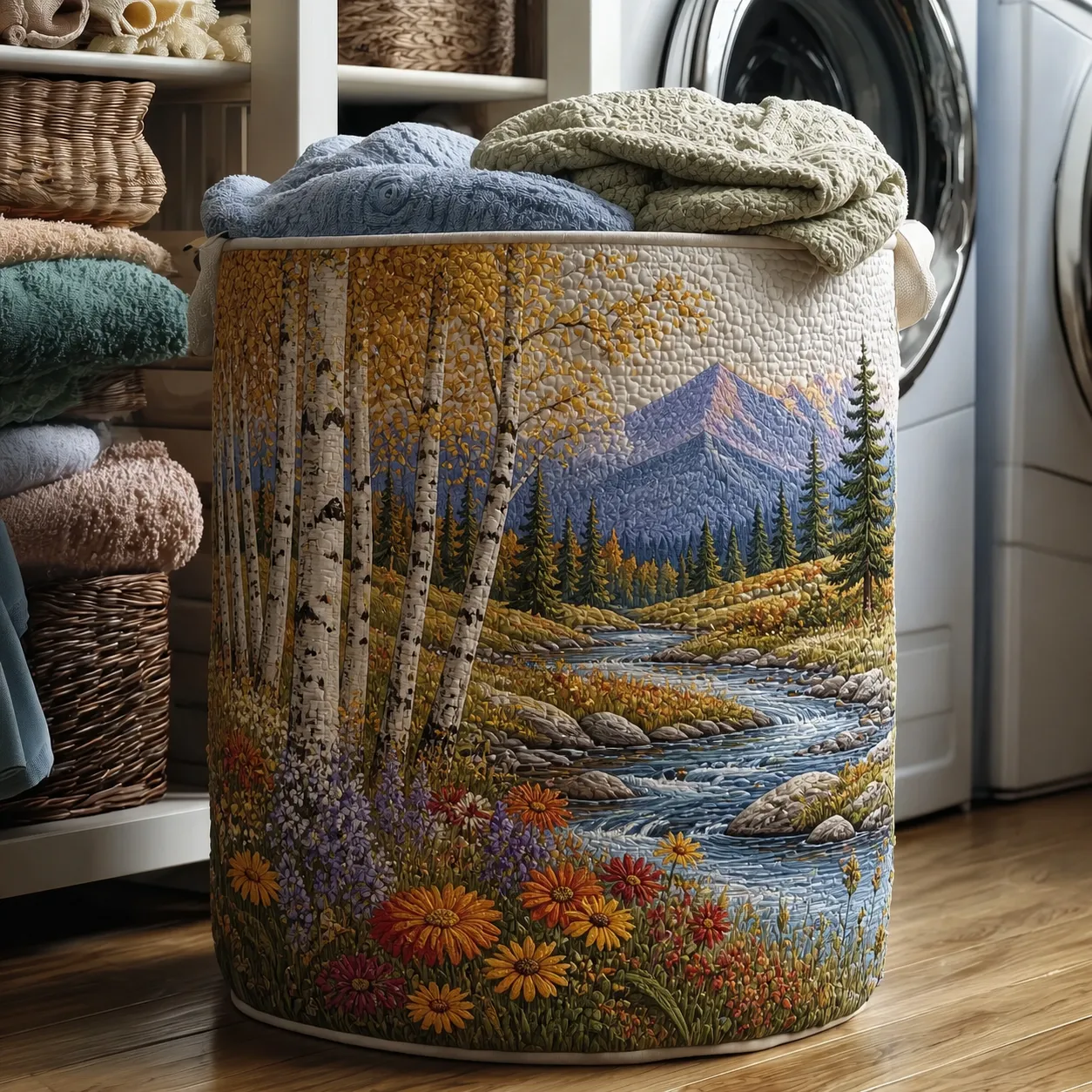 Autumn Birch Forest Quilted Laundry Basket