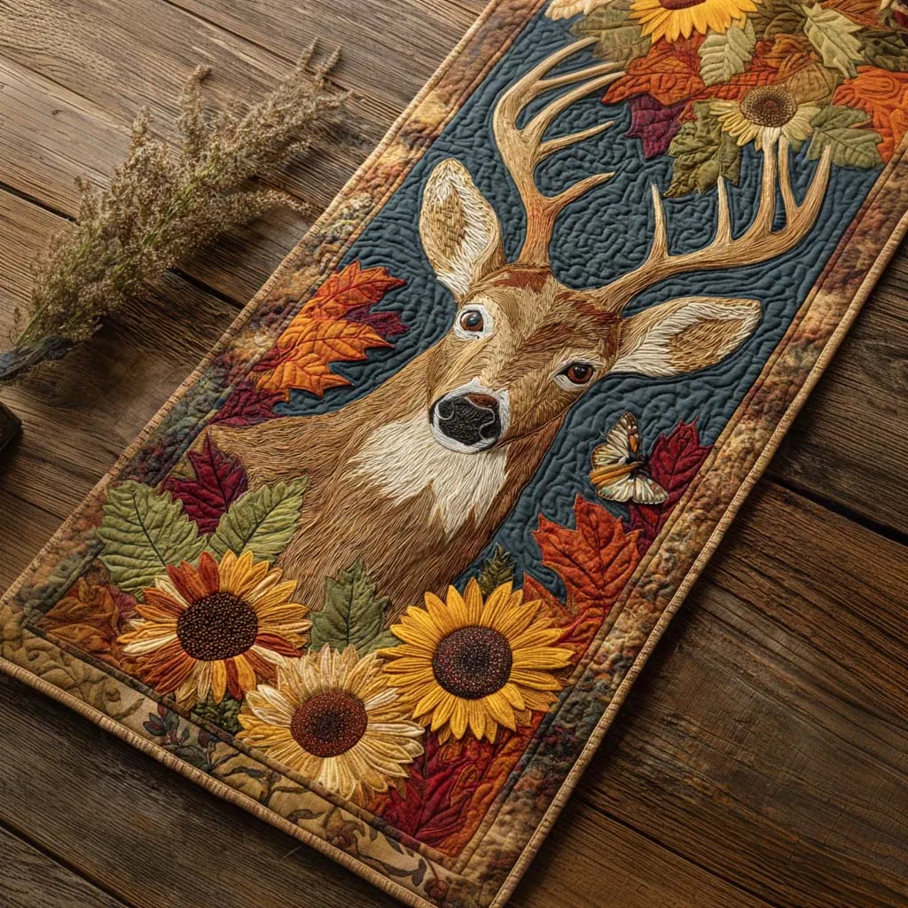 Autumn Bloom Buck Quilted Table Runner
