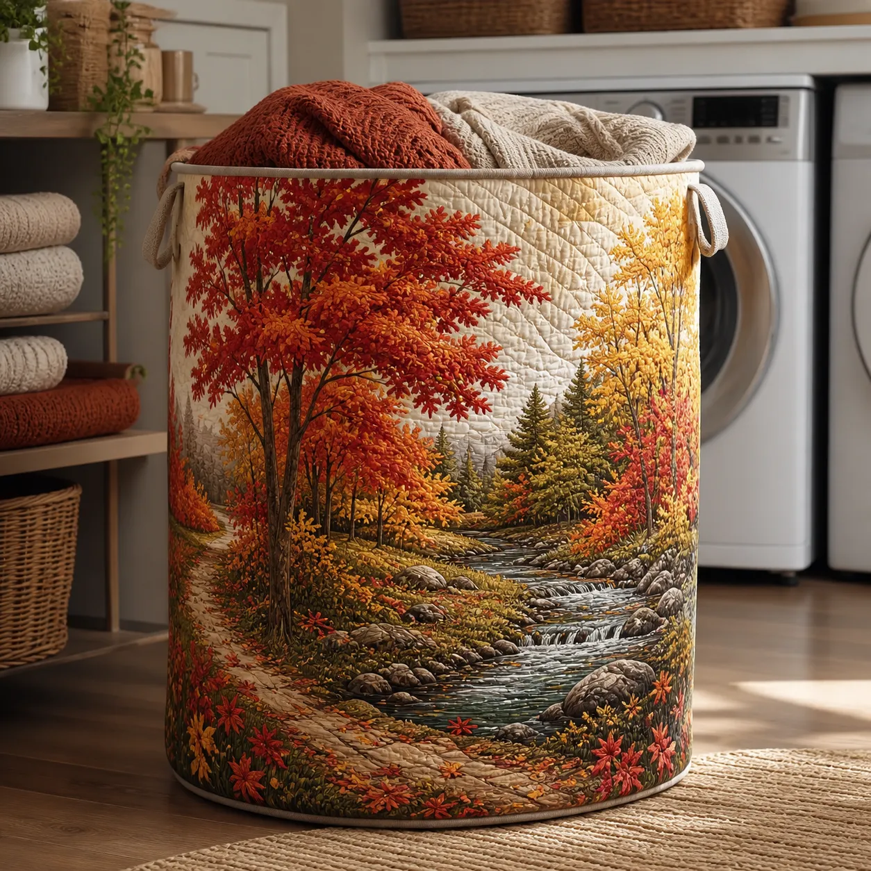 Autumn Forest Quilted Laundry Basket