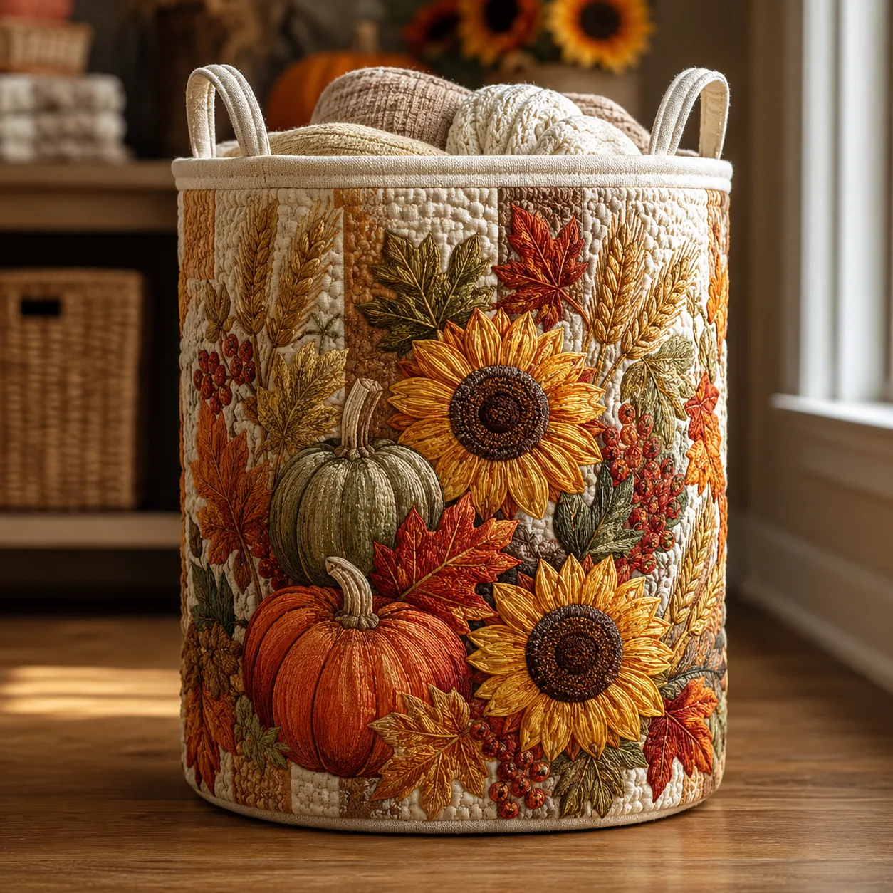 Autumn Harvest Quilted Laundry Basket