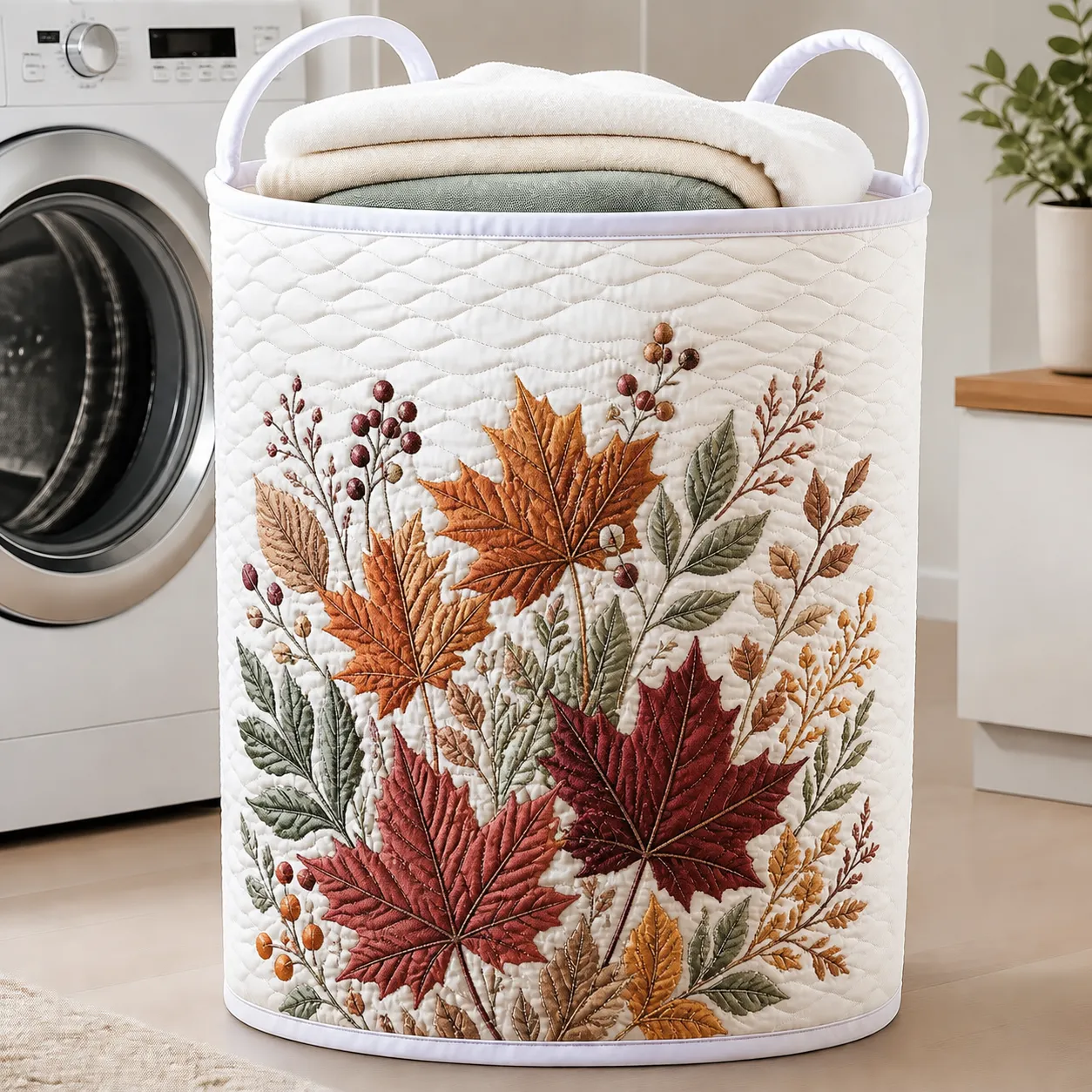 Autumn Maple Leaves Quilted Laundry Basket