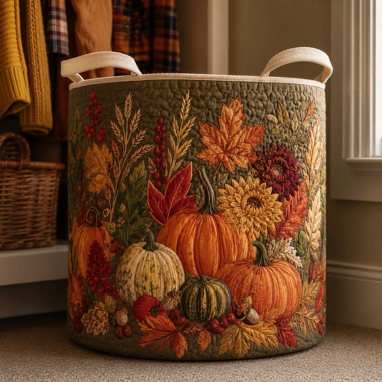 Autumn Pumpkin Quilted Laundry Basket