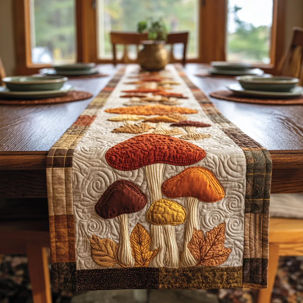 Autumn Shrooms Quilted Table Runner