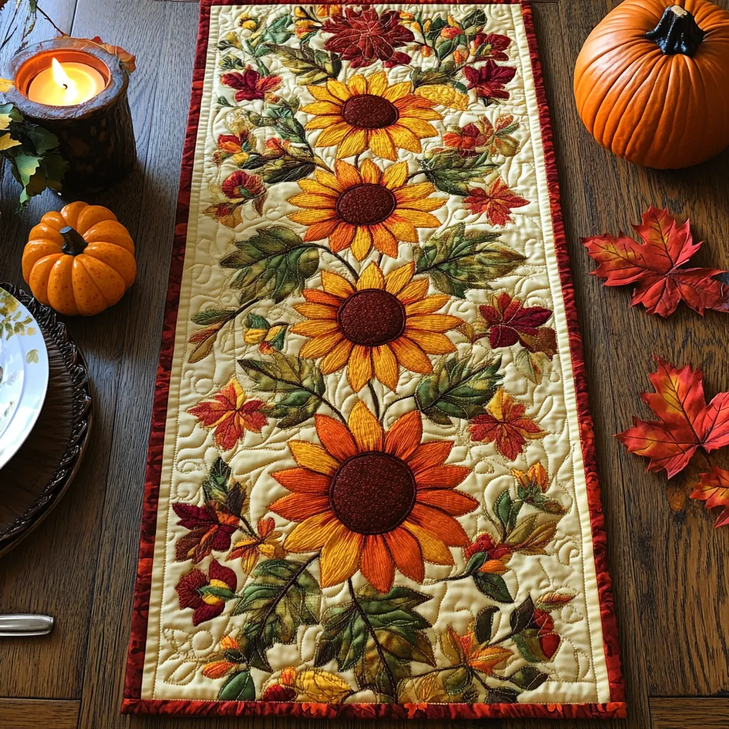 Autumn Sunflower Serenade Quilted Table Runner