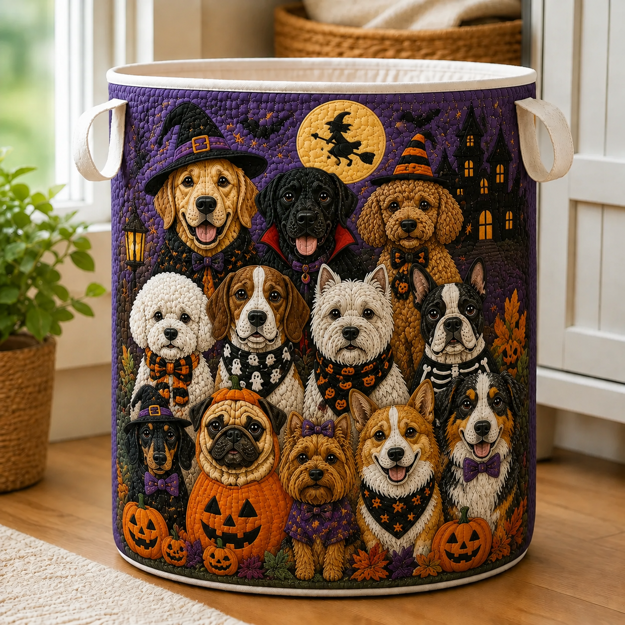 Halloween Costume Dogs Quilted Laundry Basket