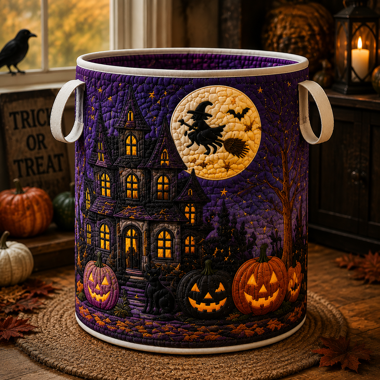 Witch Haunted House Quilted Laundry Basket