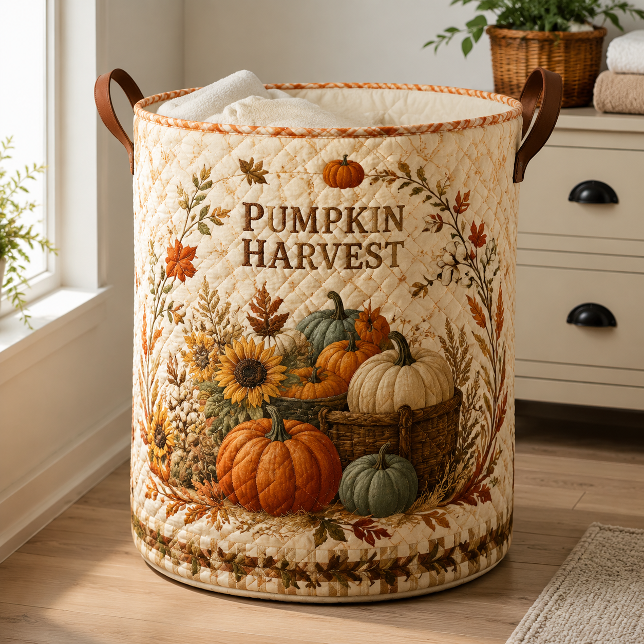 Pumpkin Harvest Fall Quilted Laundry Basket