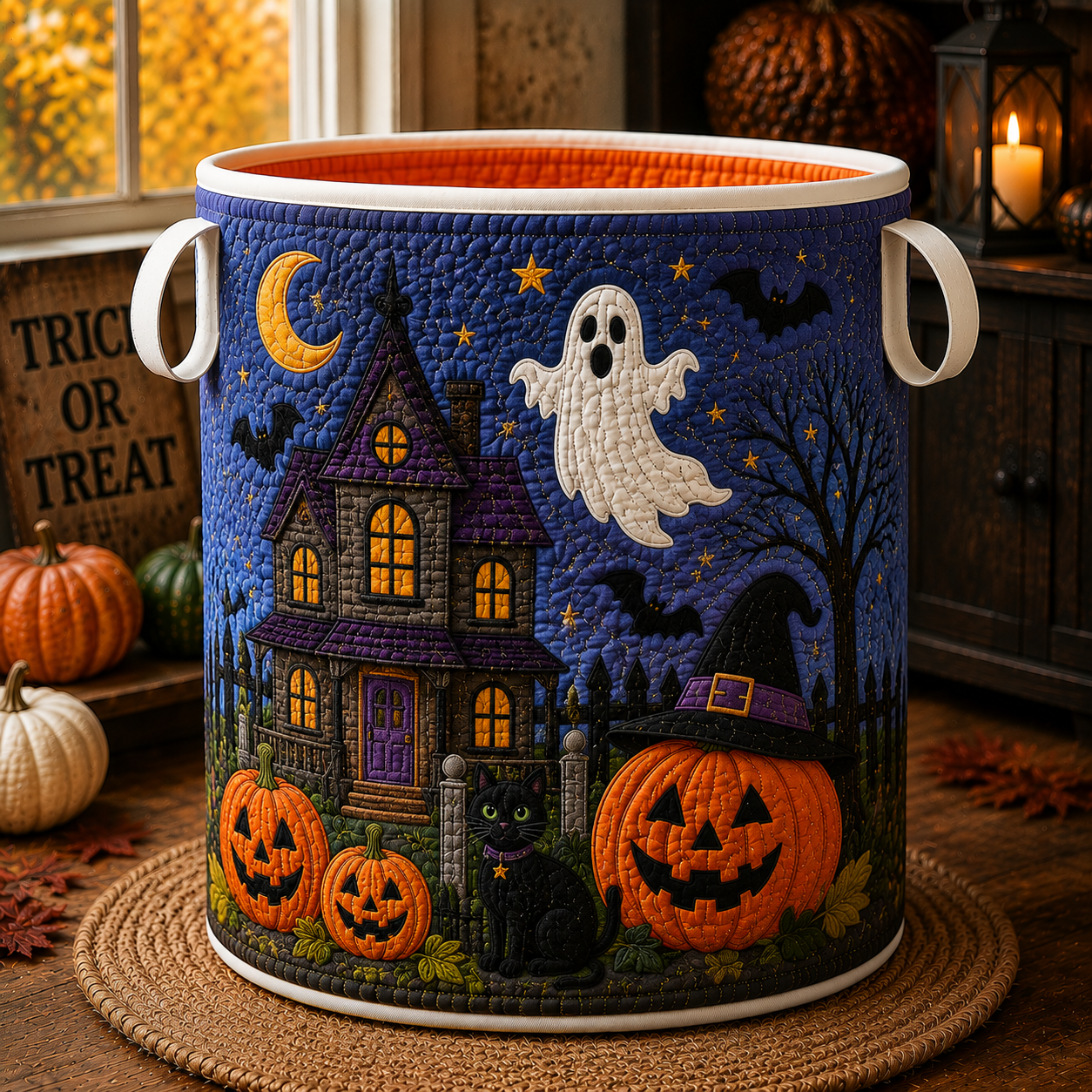 Haunted House Ghost Quilted Laundry Basket