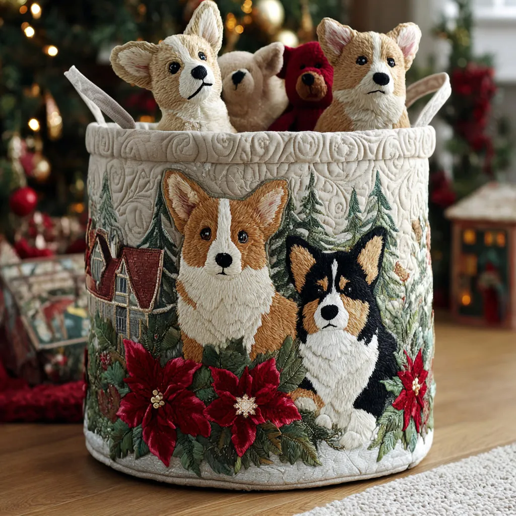 Christmas Corgi Joy Quilted Laundry Basket