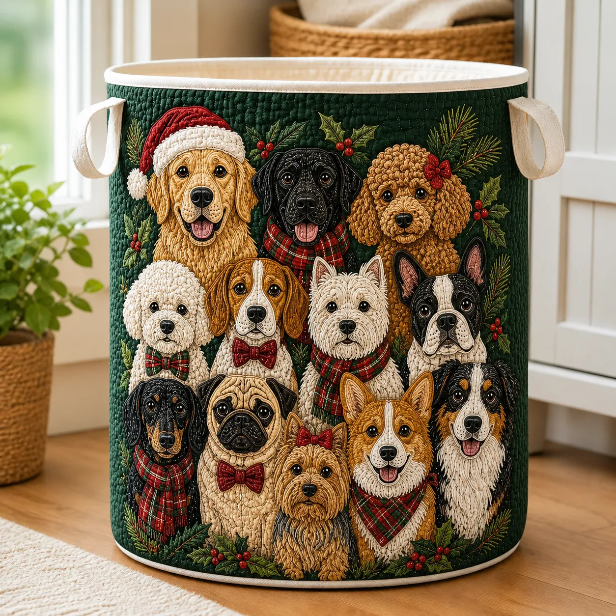 Christmas Dog Lover Quilted Laundry Basket