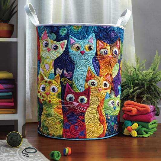 Cozy Cat Colony Quilted Laundry Basket