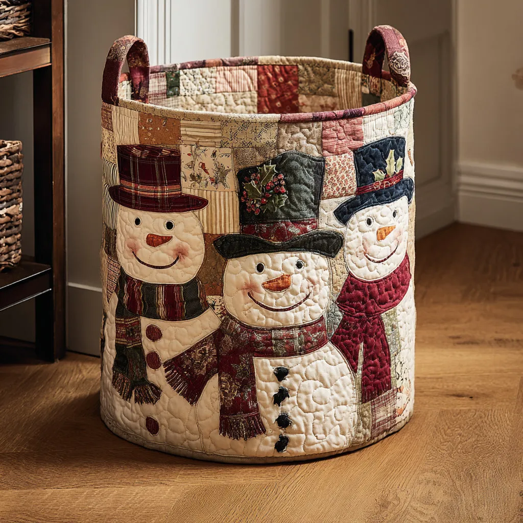 Joyful Snowman Quilted Laundry Basket