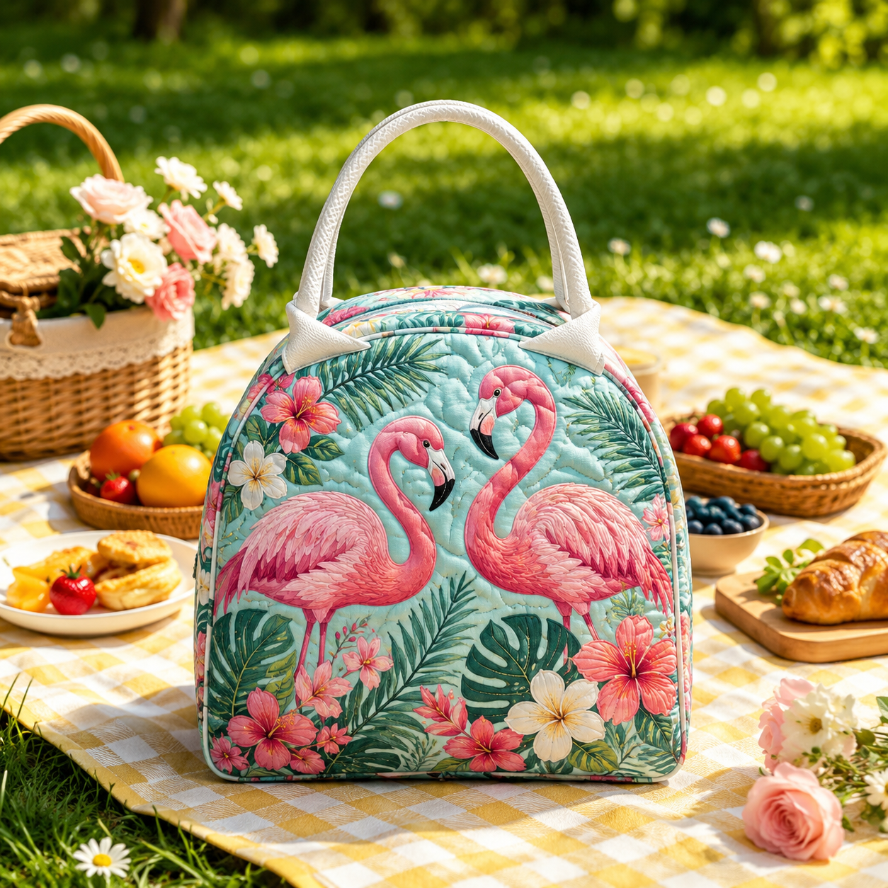 Tropical Flamingo Quilted Lunch Bag