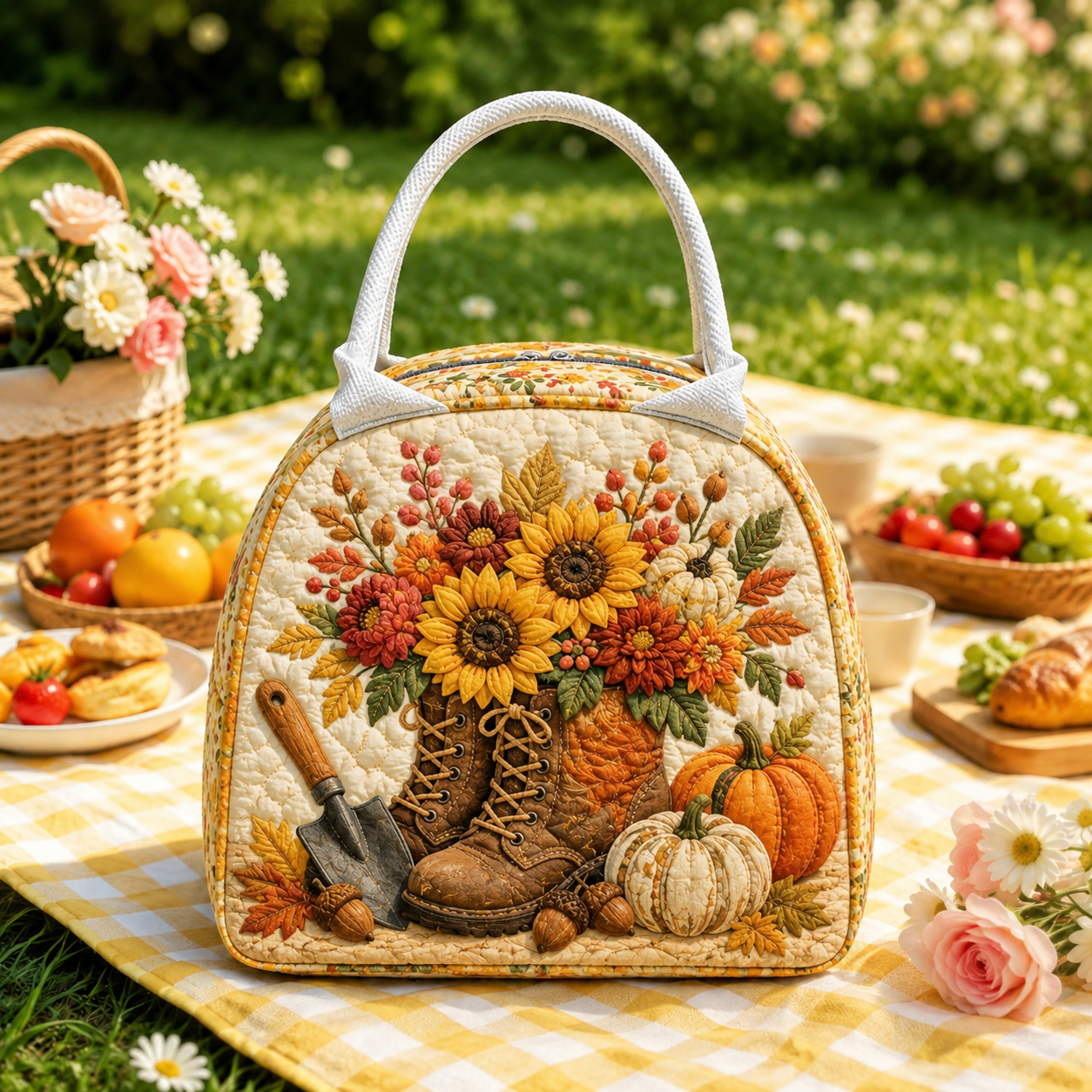 Sunflower Boots Harvest Quilted Lunch Bag