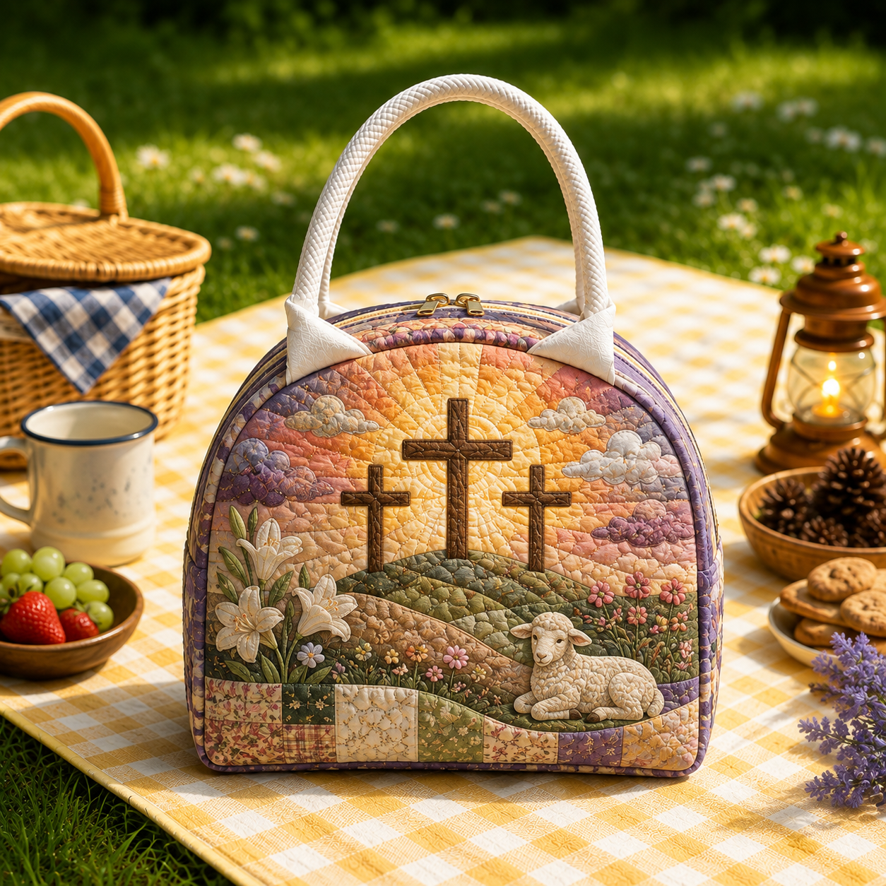 Three Crosses Sunset Quilted Lunch Bag