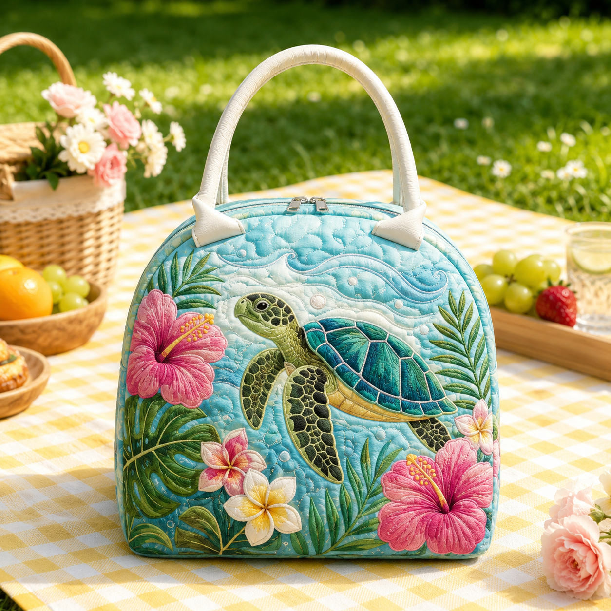 Hibiscus Sea Turtle Quilted Lunch Bag