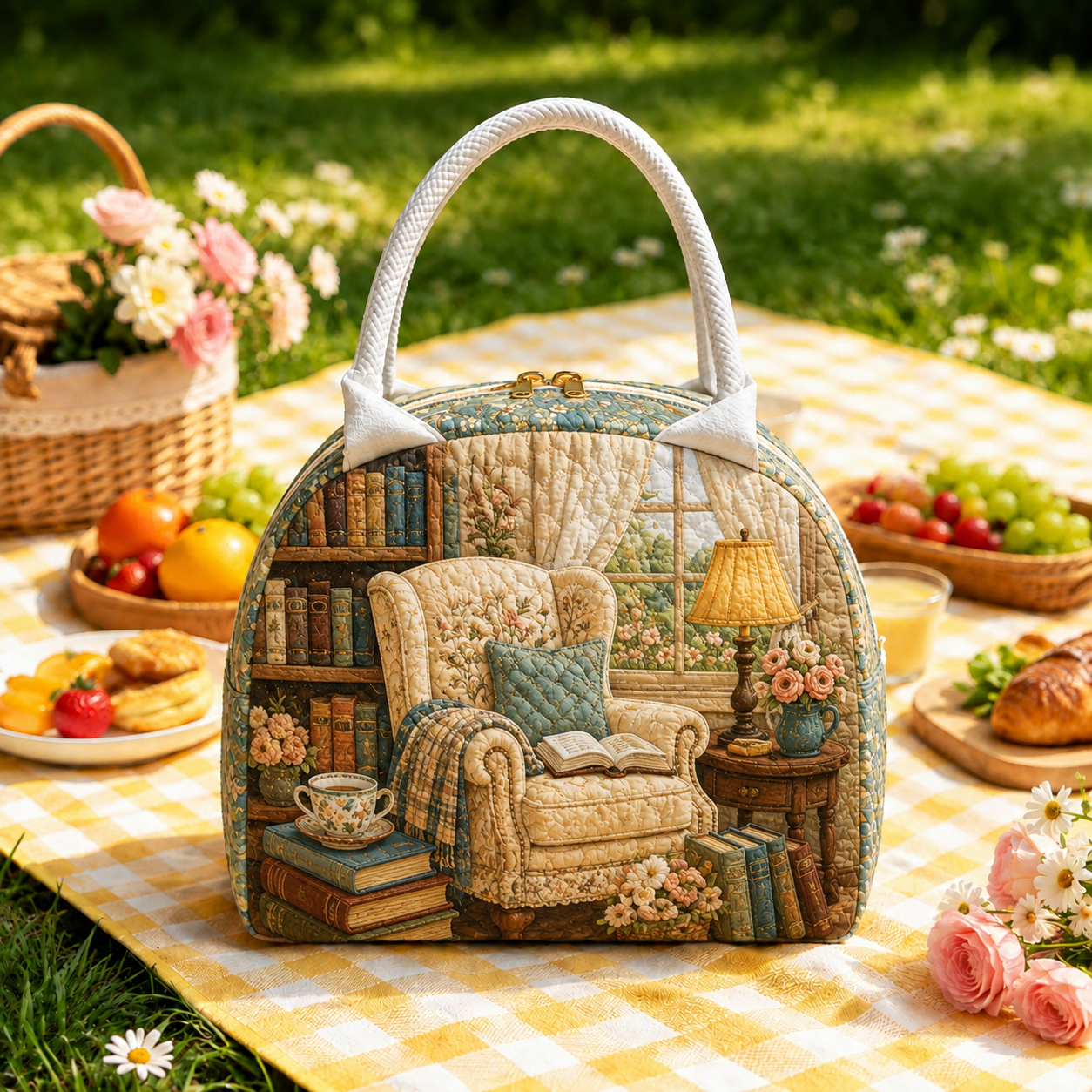 Cozy Reading Nook Quilted Lunch Bag