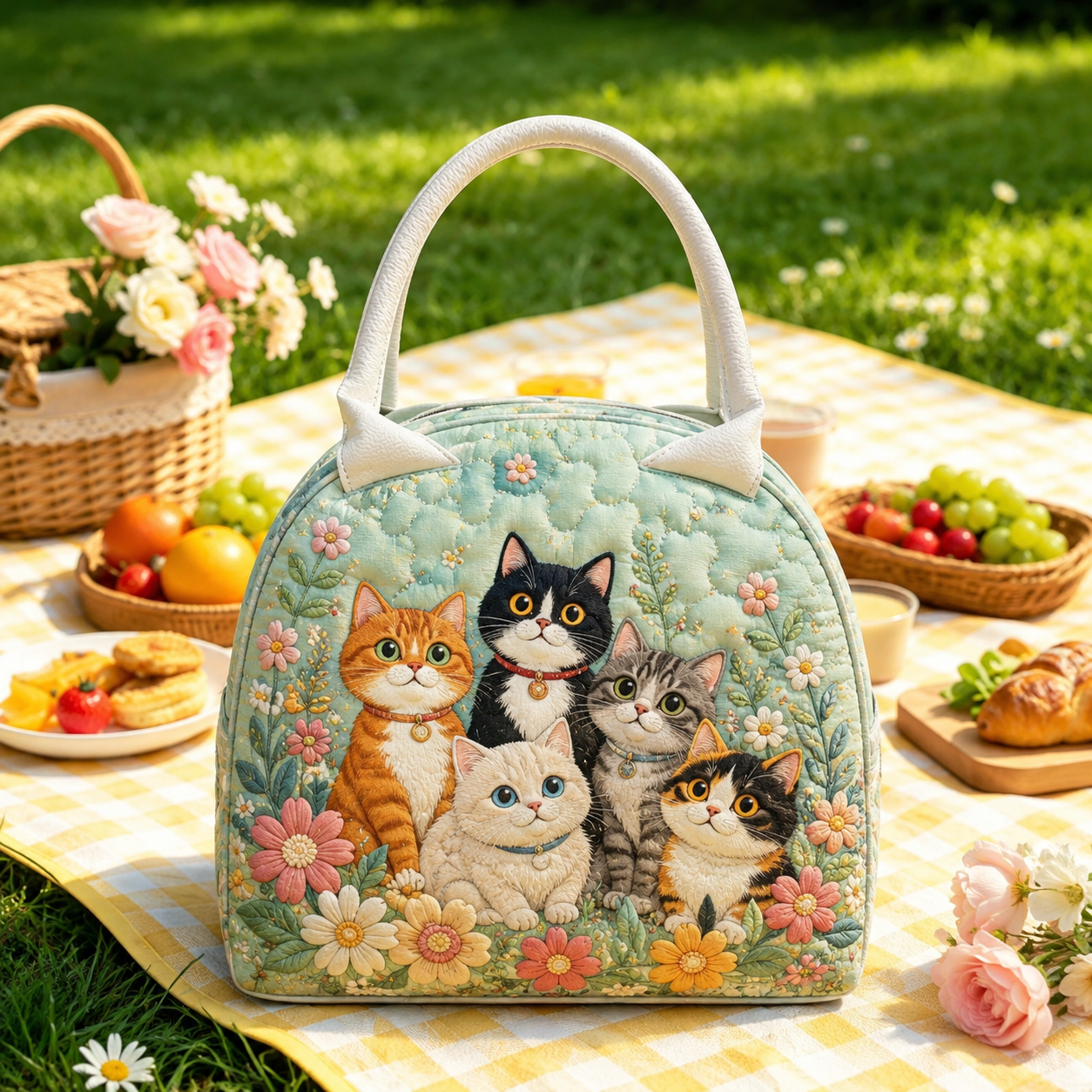 Five Cats Garden Quilted Lunch Bag