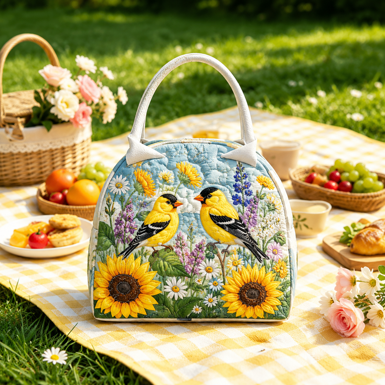 Goldfinch Sunflower Quilted Lunch Bag