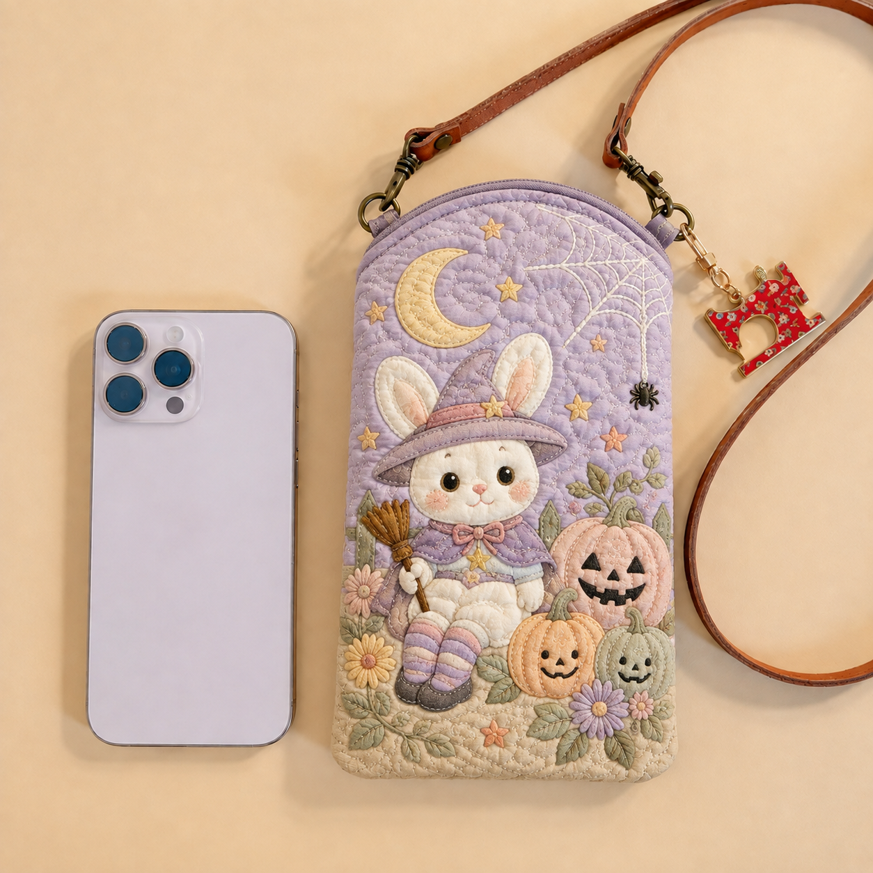 Pastel Witch Bunny Quilted Slim Phone Crossbody Bag