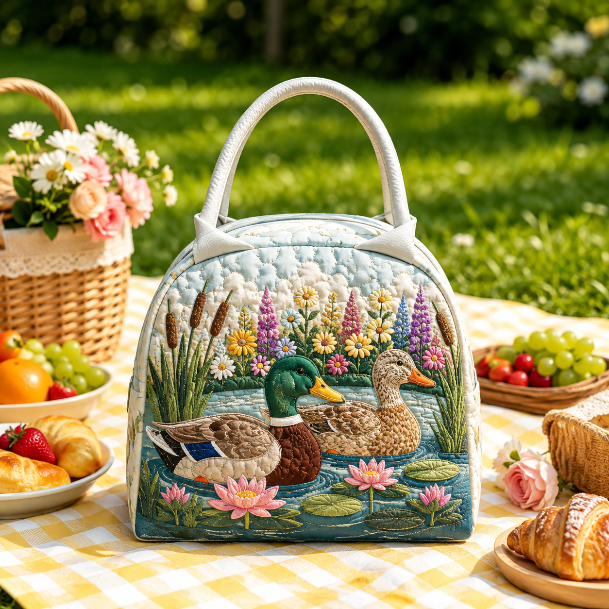 Duck Pond Bloom Quilted Lunch Bag