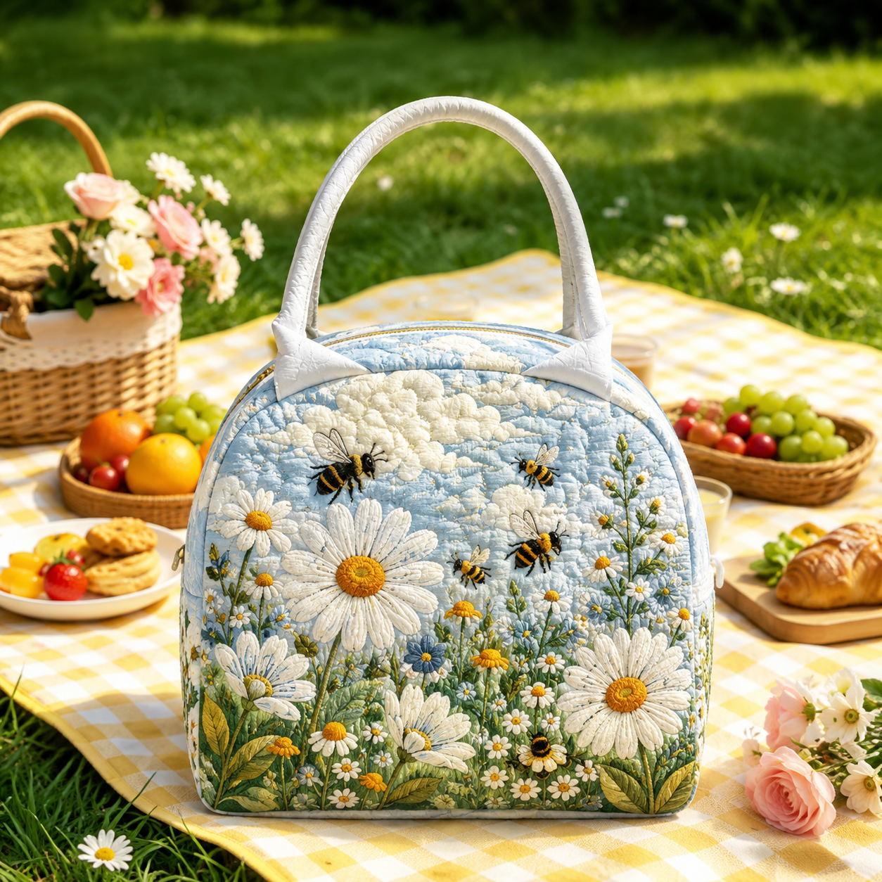 Daisy & Bumblebee Garden Quilted Lunch Bag
