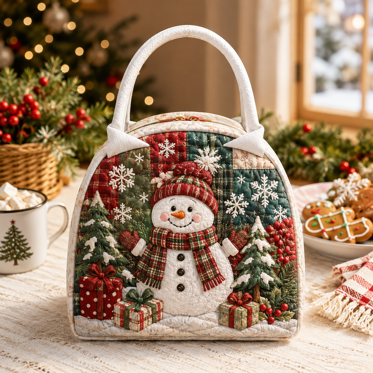 Cozy Snowman Quilted Lunch Bag