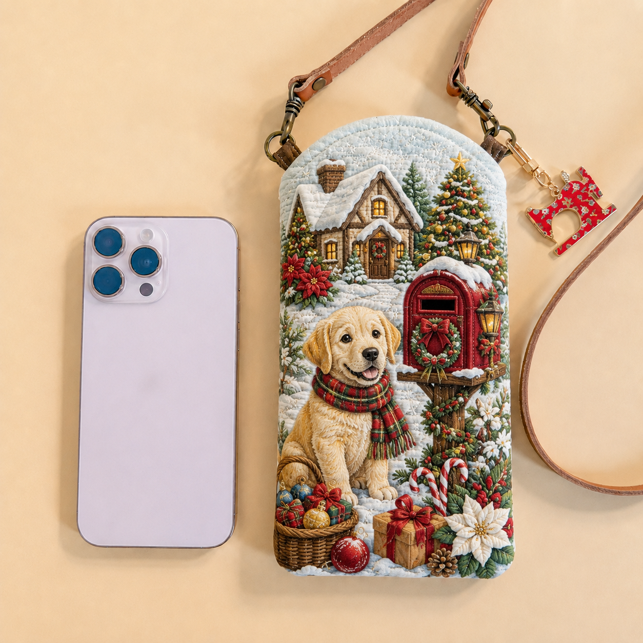 Labrador Christmas Mailbox Quilted Slim Phone Crossbody Bag