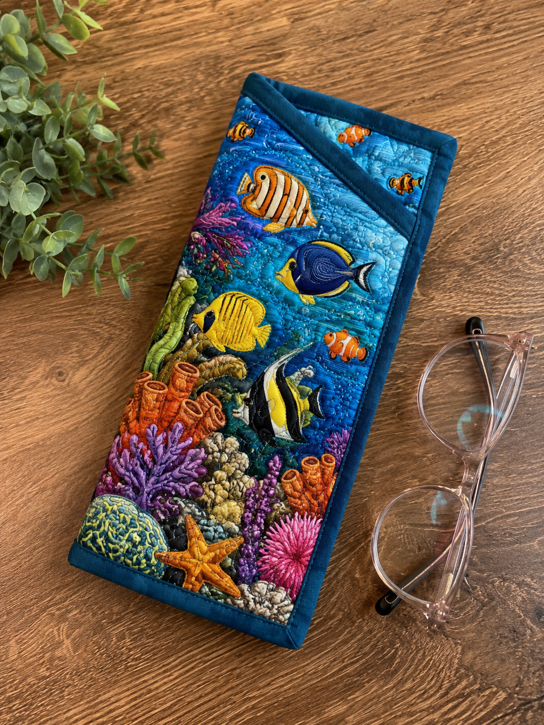 Tropical Fish Coral Garden Quilted Eyeglass Case
