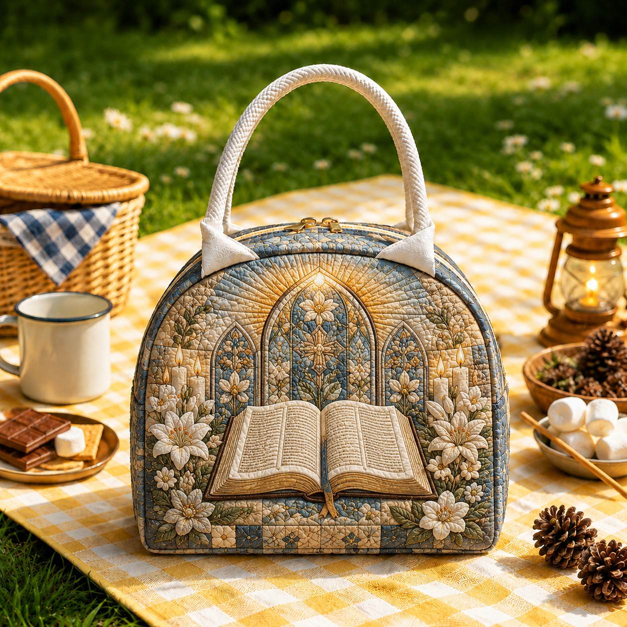 Candlelit Church Bible Quilted Lunch Bag