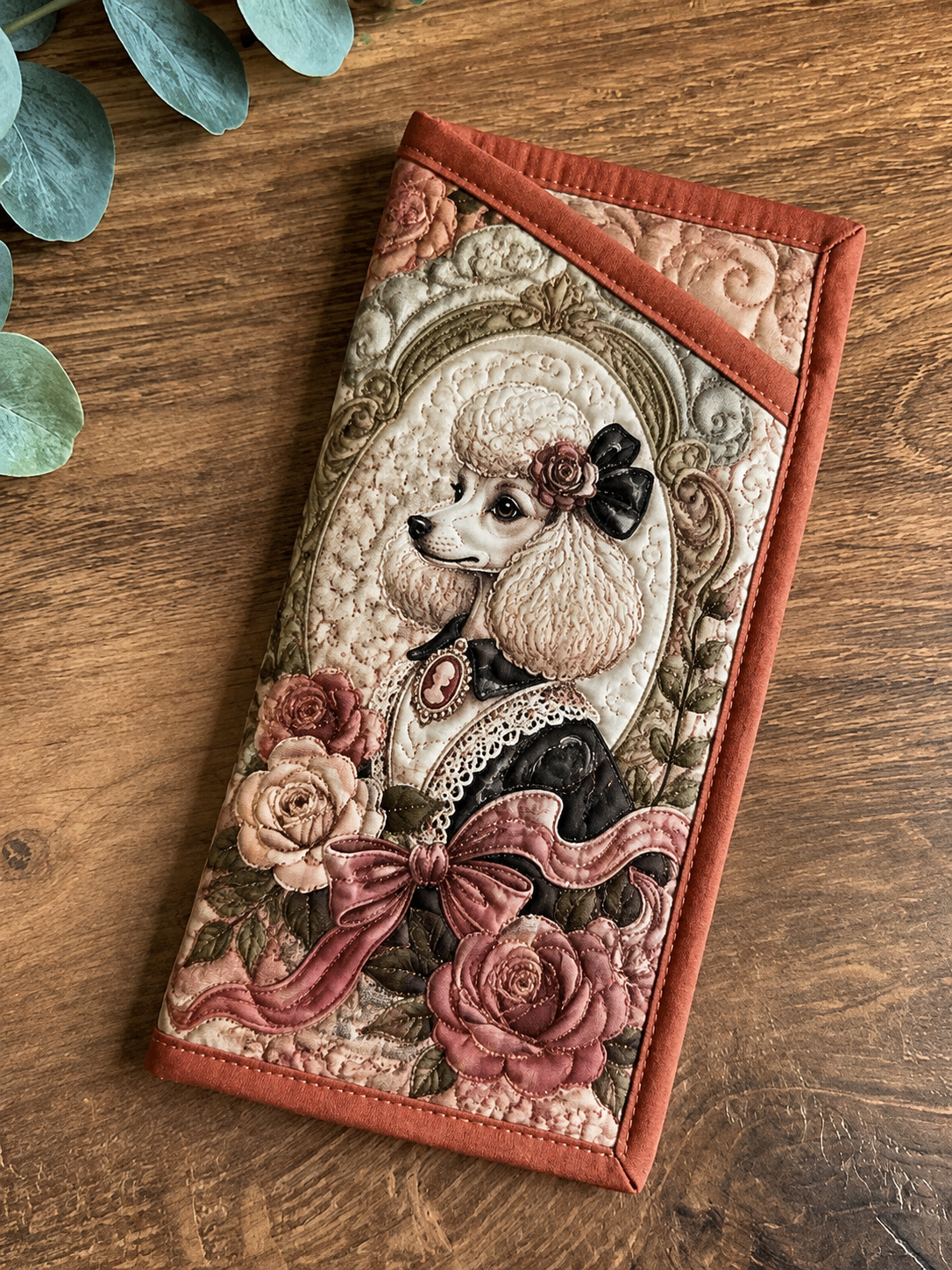 Poodle Floral Bow Vintage Quilted Eyeglass Case