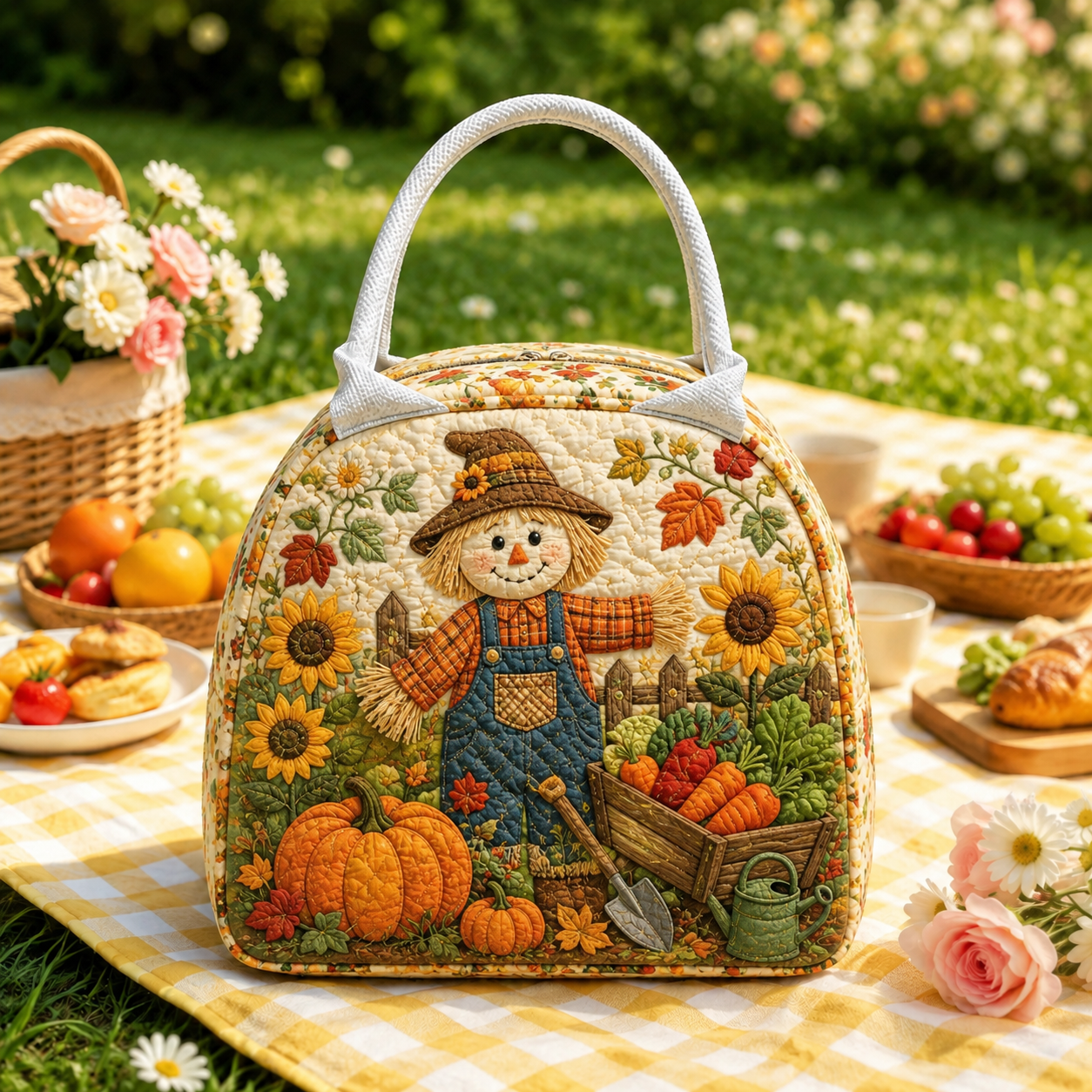 Scarecrow Harvest Garden Quilted Lunch Bag