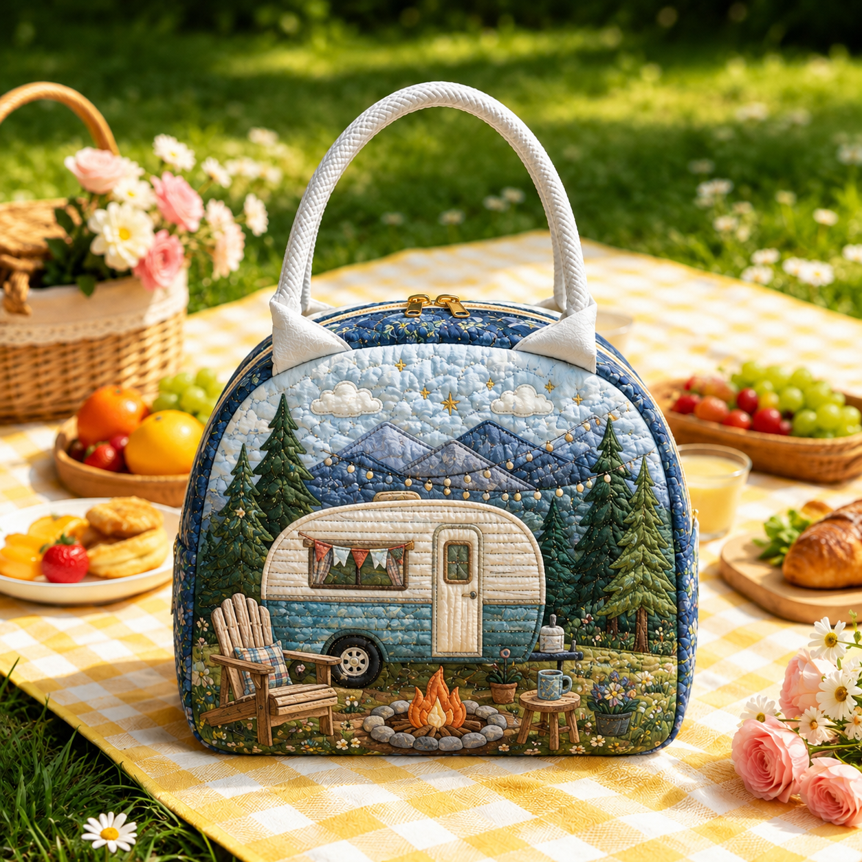 Vintage Camper Retreat Quilted Lunch Bag