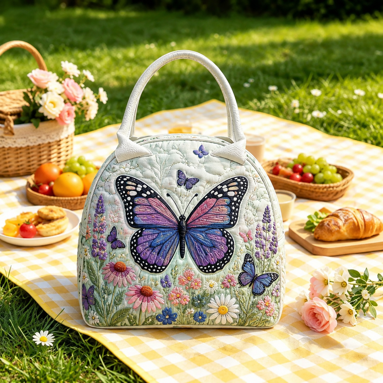 Spring Garden Butterfly Quilted Lunch Bag