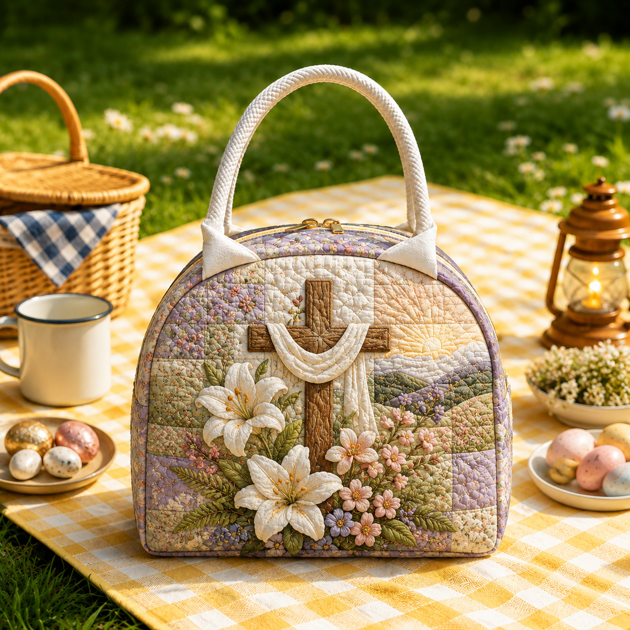 Easter Lily Cross Quilted Lunch Bag