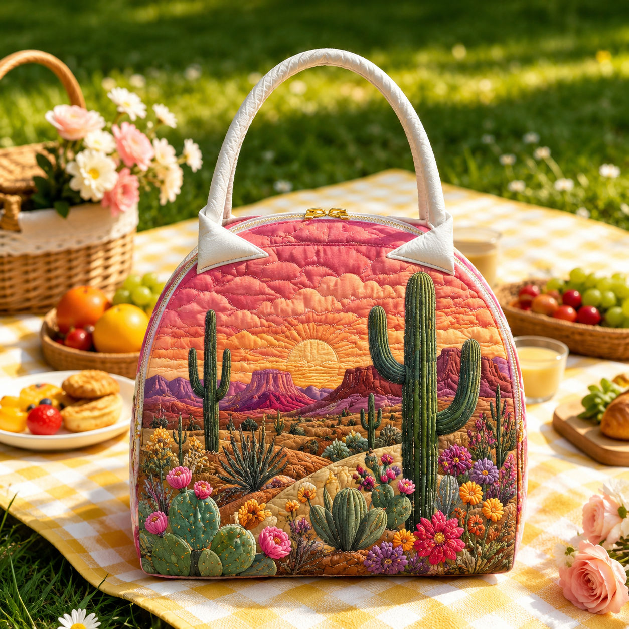 Desert Cactus Sunset Quilted Lunch Bag