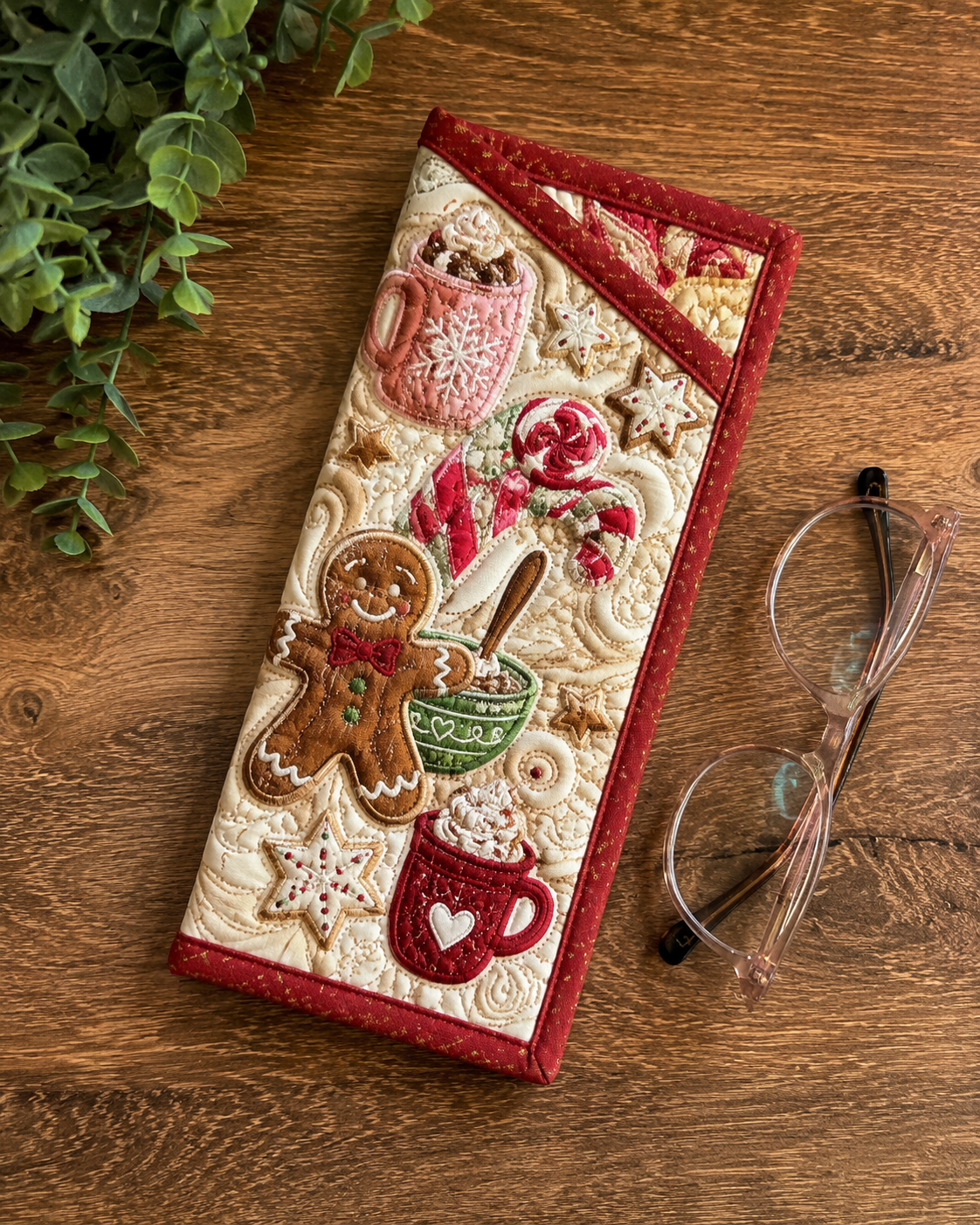 Gingerbread Cookie Christmas Quilted Eyeglass Case