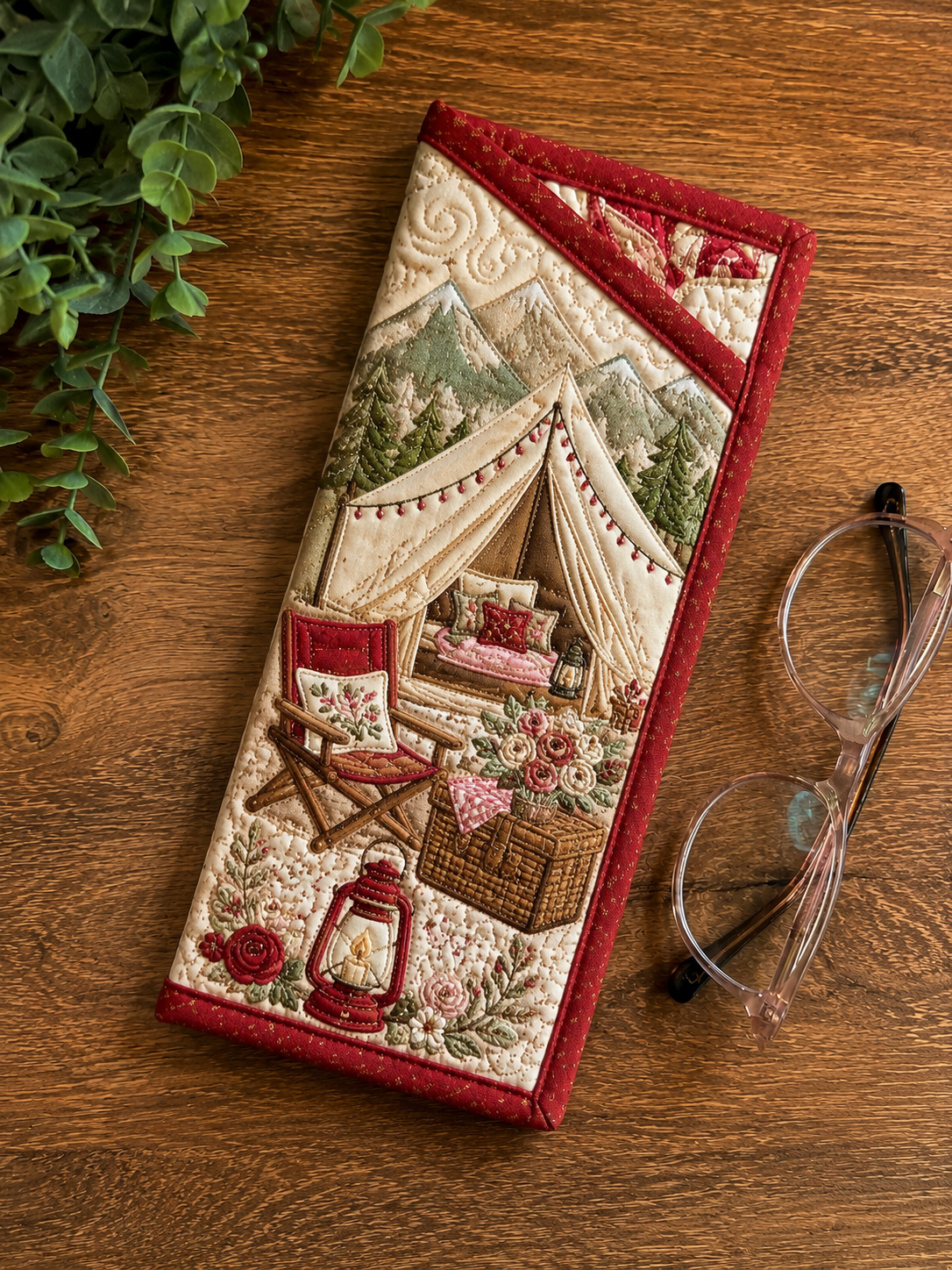 Cozy Winter Camping Retreat Quilted Eyeglass Case