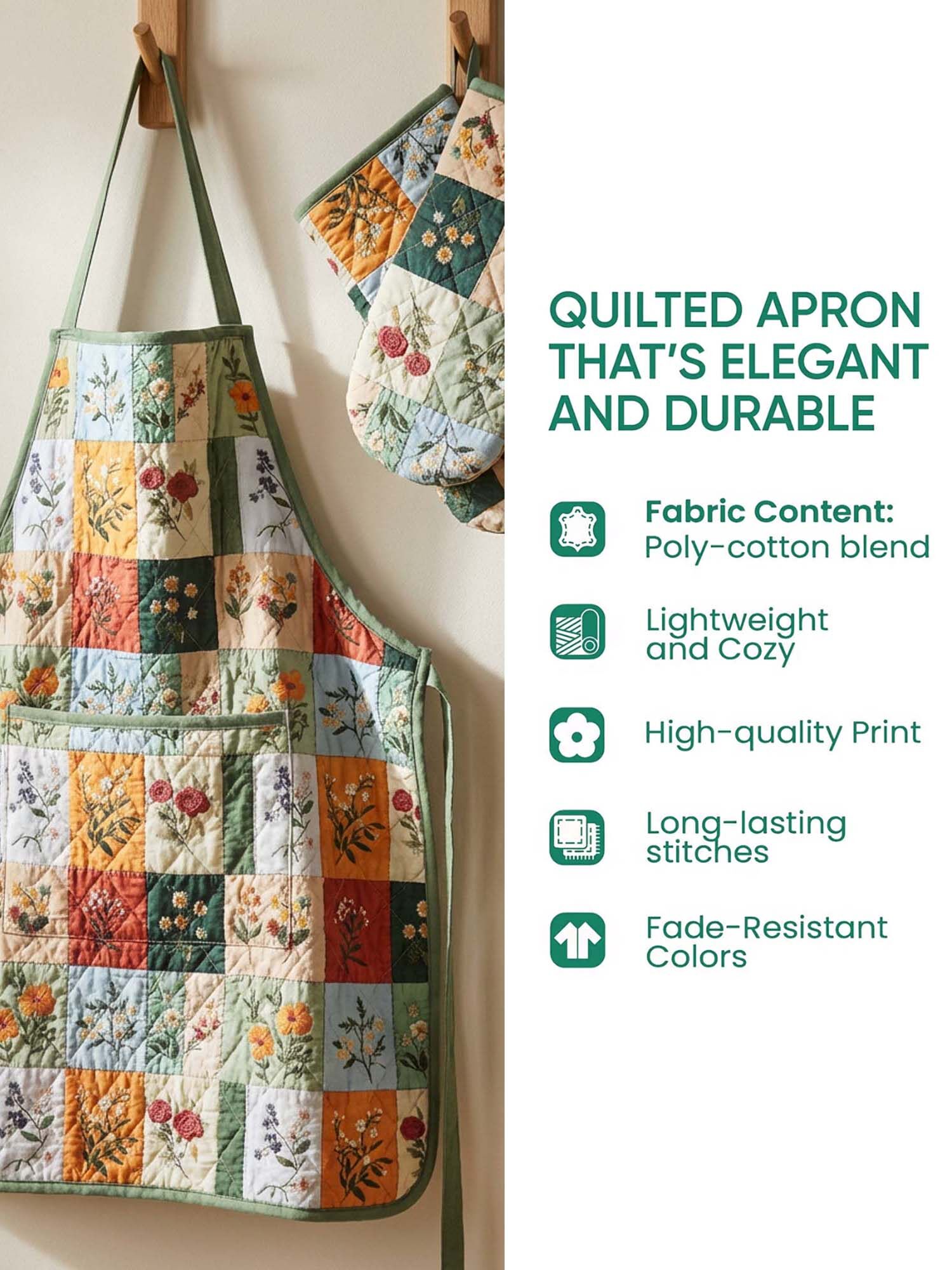 Sheep Baking Quilted Apron Set (2-Piece) – Padded Apron + Heat-Resistant Oven Mitts