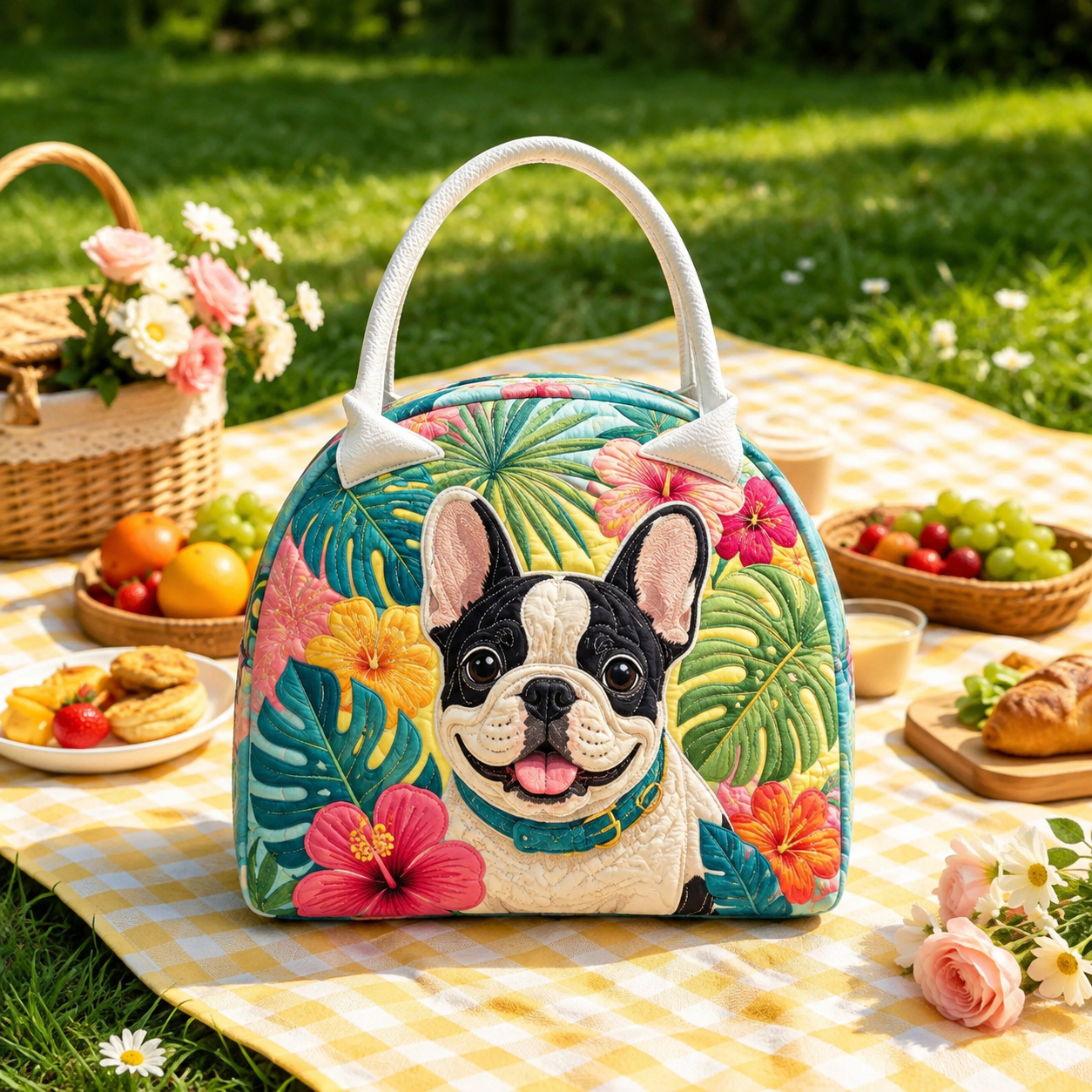 Tropical French Bulldog Quilted Lunch Bag