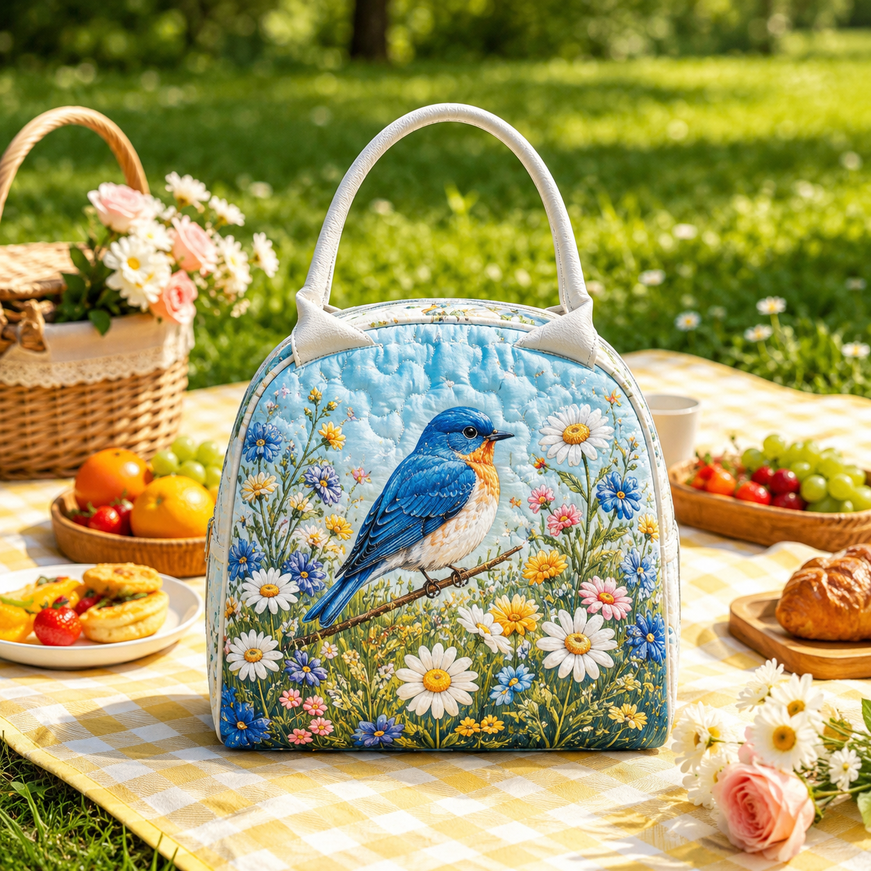Bluebird Wildflower Quilted Lunch Bag